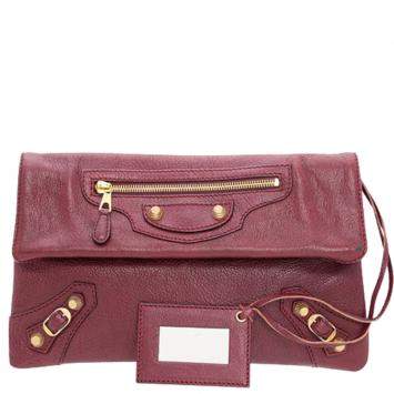 Pre Owned Balenciaga Red Motorcross Leather Envelope Clutch