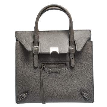 Pre Owned Balenciaga Taupe Leather Papier Flap Tote