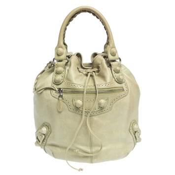 Pre Owned Balenciaga Mint Green Leather GCH 21 Pompon Hobo