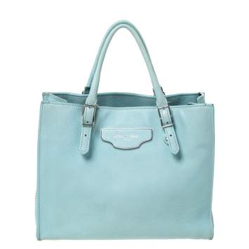 Pre Owned Balenciaga Light Green Leather Papier A4 Zip Around Tote 