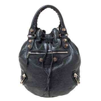Pre Owned Balenciaga Dark Green Leather GSH Pompon Hobo