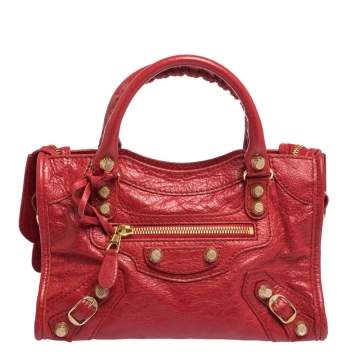 Pre Owned Balenciaga Rouge Vif Leather Mini RGH City Bag