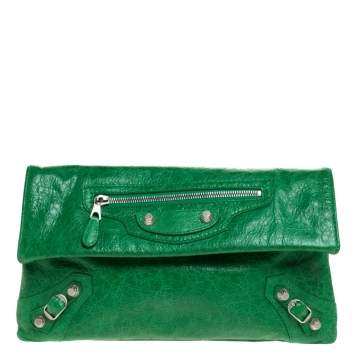 Pre Owned Balenciaga Vert Trefle Leather RSH Envelope Clutch