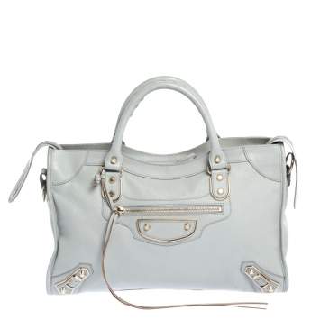 مملوكة مسبقًا Balenciaga Gris Glace Leather Classic Metallic Edge City Bag