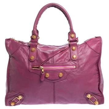 Pre Owned Balenciaga Magenta Leather GGH Voyage Weekender Bag