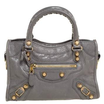 مملوكة مسبقًا Balenciaga Gris Pyrite Leather Mini Classic City Bag