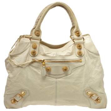 Pre Owned Balenciaga Light Cream Lambskin Leather GSH Brief Tote
