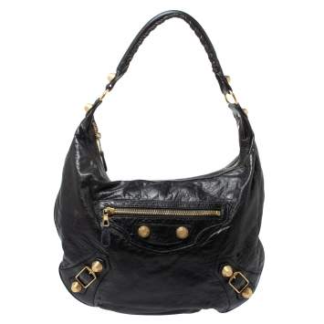 Pre Owned Balenciaga Black Leather GGH Hobo