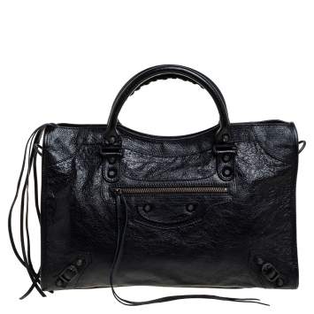 Pre Owned Balenciaga Black Leather RH City Bag