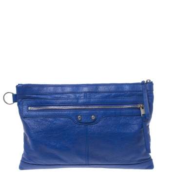 Pre Owned Balenciaga Blue Leather Classic City Clutch