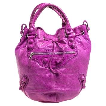 Pre Owned Balenciaga Bubble Gum Leather GSH Pompon Hobo