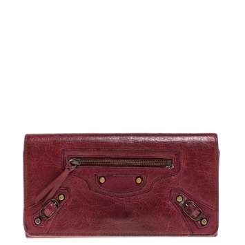Pre Owned Balenciaga Bordeaux Leather City Wallet