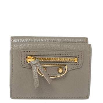 Pre Owned Balenciaga Gris Taupe Leather Mini Metallic Edge Wallet