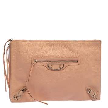 Pre Owned Balenciaga Vieux Rose Leather Motocross Metallic Edge Pouch 