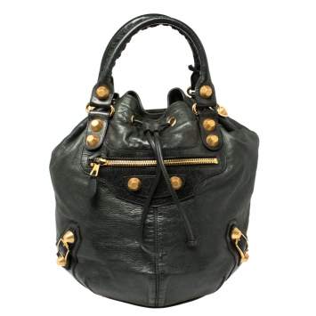 Pre Owned Balenciaga Pine Leather GGH Pompon Hobo
