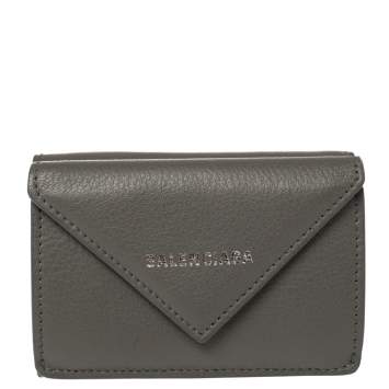 Pre Owned Balenciaga Gris Pyrite Leather Mini Papier Wallet