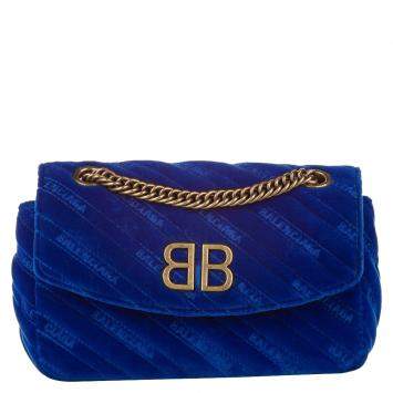 Pre Owned Balenciaga Blue BB Suede Crossbody Bag