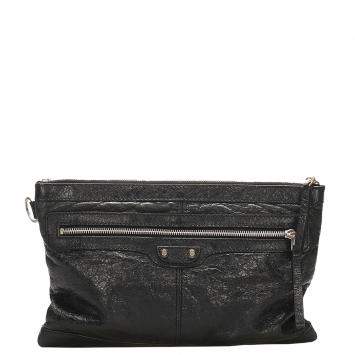 Pre Owned Balenciaga Black Motocross Classic Clip L Leather Clutch Bag