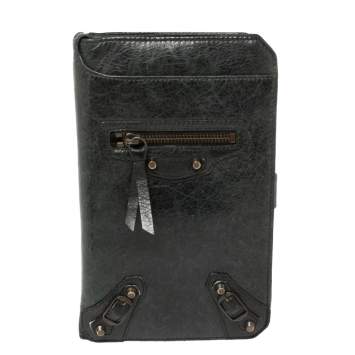 Pre Owned Balenciaga Dark Green Leather Motocross Classic Organizer Wallet