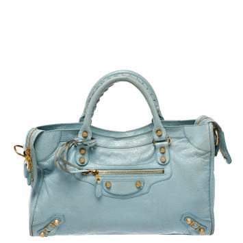 Pre Owned Balenciaga Turquoise Leather RH City Tote