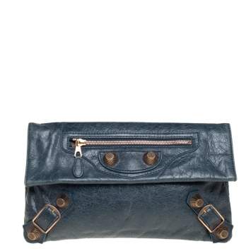 Pre Owned Balenciaga  Vert Menthe Leather Motocross Giant 21 Envelope Clutch