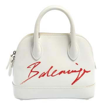 Pre Owned Balenciaga White Leather XXS Ville Logo Satchel