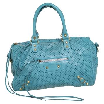 Pre Owned Balenciaga Papete Perforated Leather Maxi Twiggy Bag