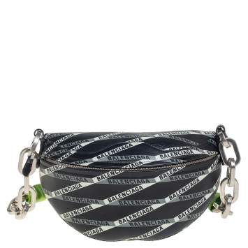 Pre Owned Balenciaga Black/White Leather XS Souvenir Bike Chain Bag