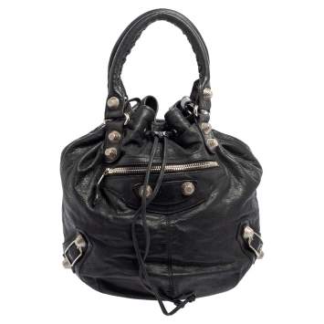 Pre Owned Balenciaga Black Leather GSH Pompon Bag