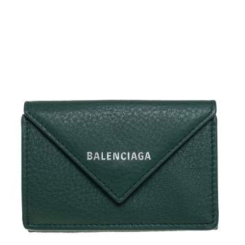Pre Owned Balenciaga Vert Sauge Leather Mini Papier Wallet
