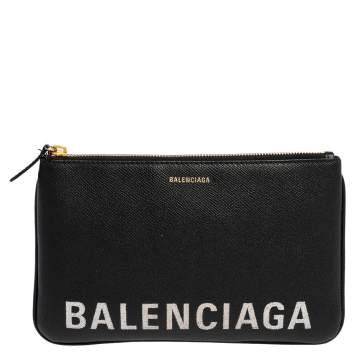 Pre Owned Balenciaga Black Leather Logo Pouch