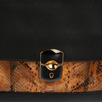 مملوكة مسبقًا Balenciaga Black/Beige Leather and Python Flap Clutch