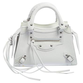 Pre Owned Balenciaga White Leather Mini Neo Classic Tote