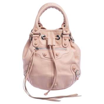 Pre Owned Balenciaga Salmon Pink Leather Mini Pompon RH Hobo