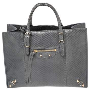 Pre Owned Balenciaga Dark Grey Python Papier A6 Tote
