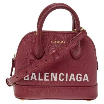 Pre Owned Balenciaga Red Leather XXS Ville Logo Satchel