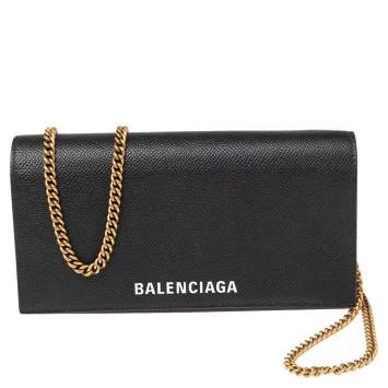 Pre Owned Balenciaga Black Leather Ville Wallet on Chain