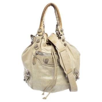 Pre Owned Balenciaga Pale Green Leather SGH Pompon Hobo