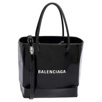 Pre Owned Balenciaga Black Patent Leather XXS North South Shopper Tote
