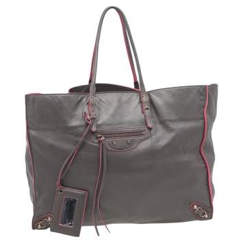 Pre Owned Balenciaga Khaki Leather Papier A4 Tote