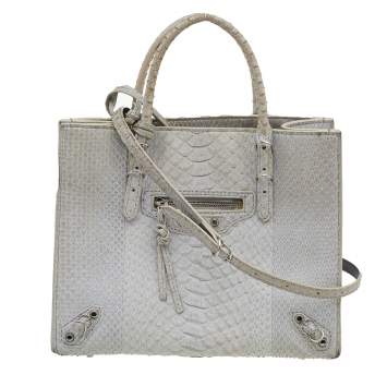 Pre Owned Balenciaga Light Grey Python Leather Papier A6 Tote