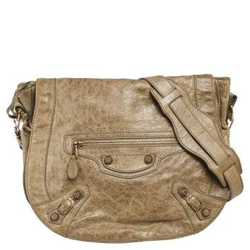 Pre Owned Balenciaga Dolma Leather RGH Folk Messenger Bag