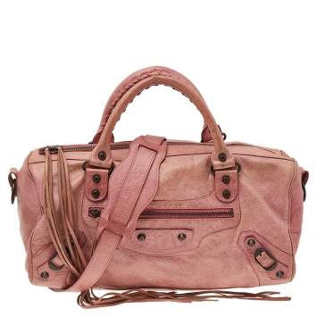 Pre Owned Balenciaga Rose Blush Agneau Leather RH Twiggy Bag
