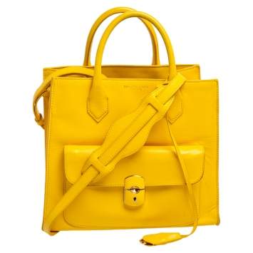 Pre Owned Balenciaga Yellow Leather Padlock All Afternoon Tote