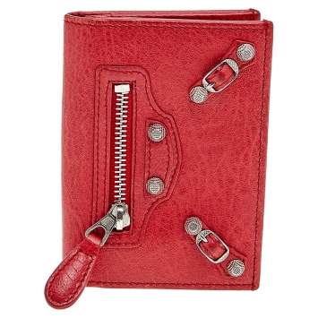 Pre Owned Balenciaga Red Leather City Bifold Wallet