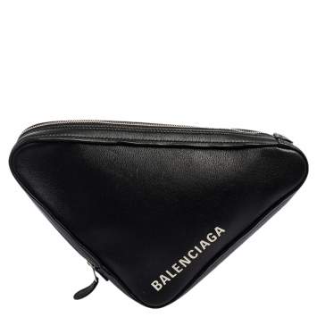 مملوكة مسبقًا Balenciaga Black Leather Printed Triangle Pouch