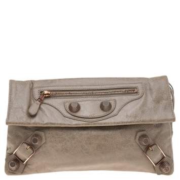 مملوكة مسبقًا Balenciaga Grey Leather GGRH Envelope Clutch