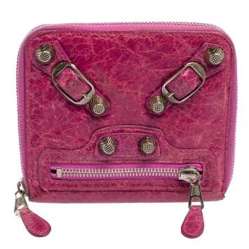 Pre Owned Balenciaga Pink Leather City Compact Wallet