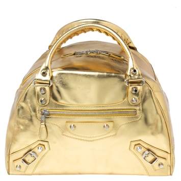 Pre Owned Balenciaga Gold Leather Bowler PM Bag