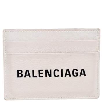Pre Owned Balenciaga White Leather Logo Printed Card Holder